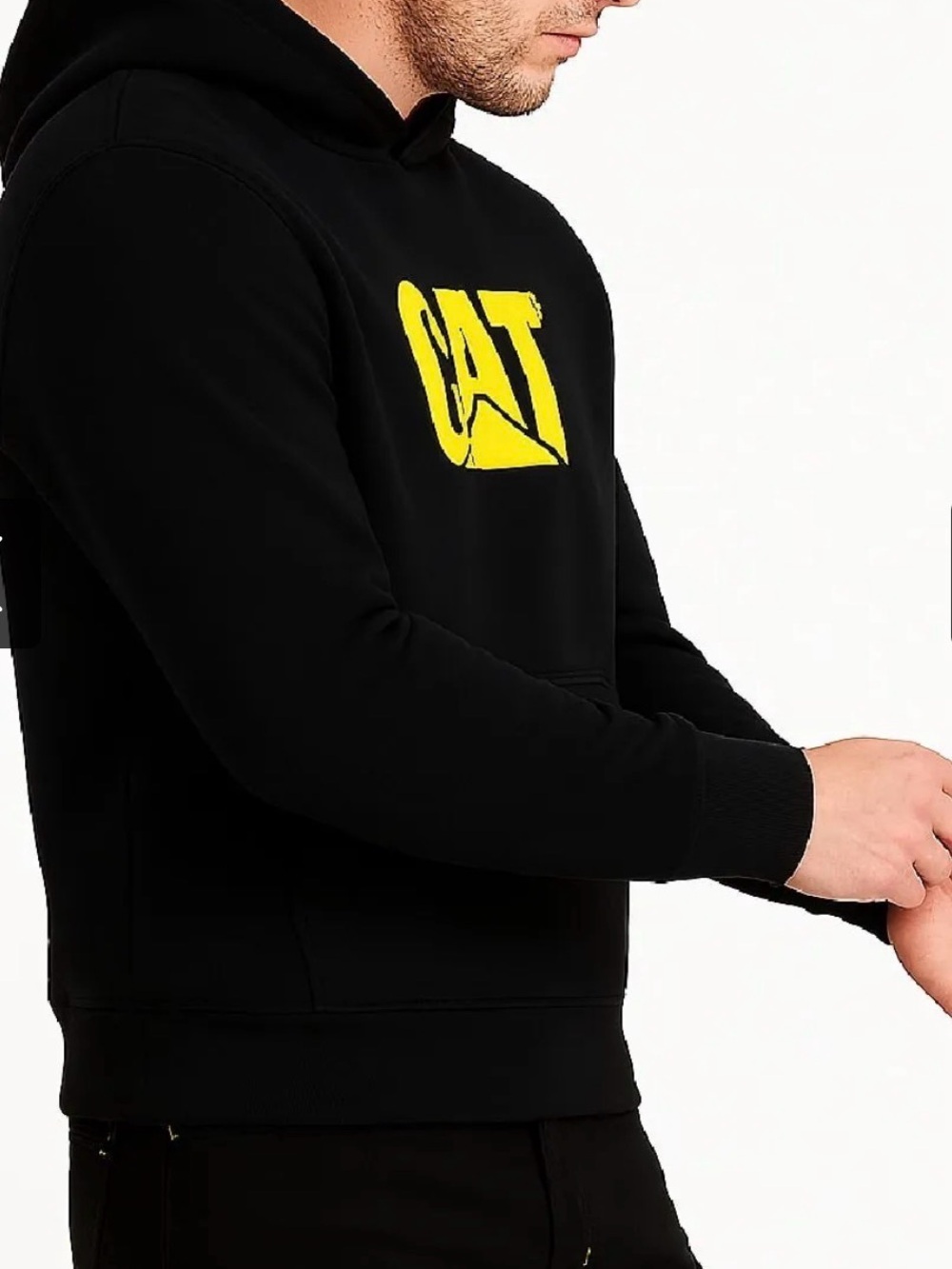 CAT Caterpillar Heavy Machinery Black Logo Hoodie Sweatshirt Pullover Large